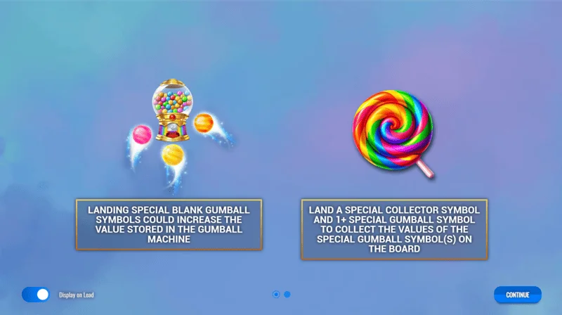 Sweet Candy Cash Stash - huvudmeny och slotinställningar