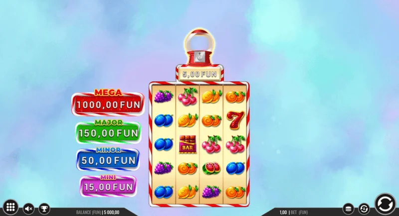 Sweet Candy Cash Stash - spelskärm med hjul och kontrollknappar